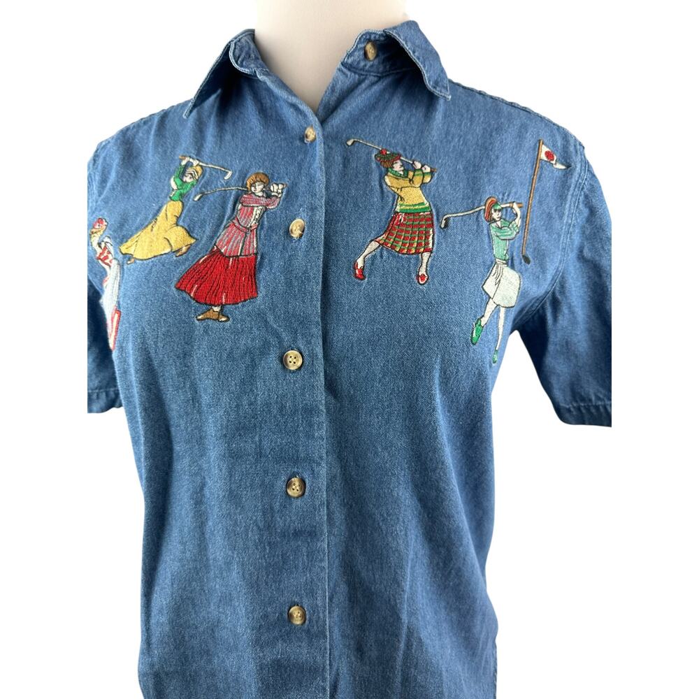 Vintage Golf Cambridge Dry Goods Country Store Denim Shirt Button Front Medium - Picture 7 of 15